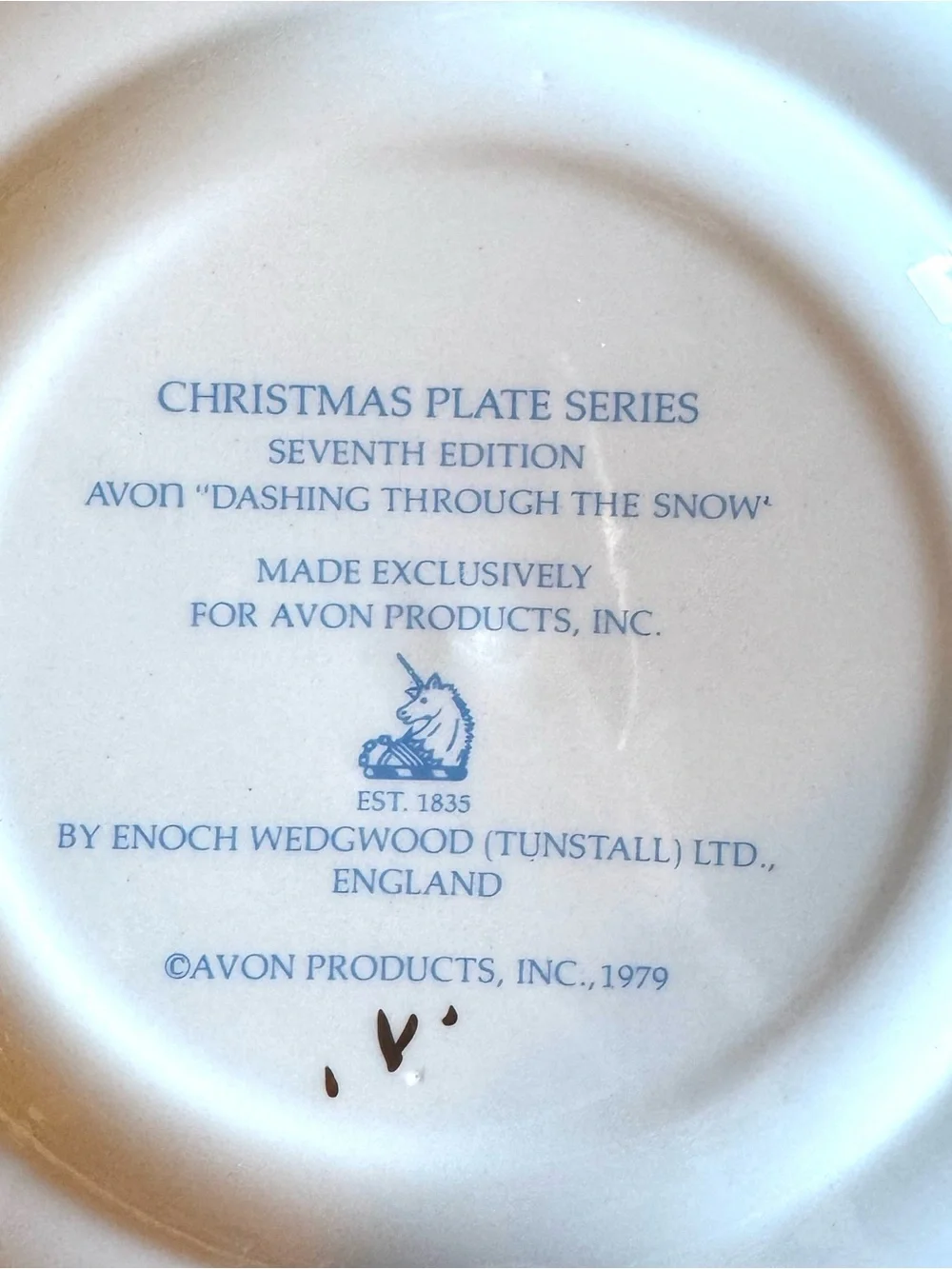 Avon Blue and Gold Holiday Sleigh Plate